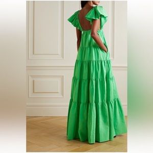 A.L.C. Bright Green Tiered Maxi Dress with Flutter Sleeves